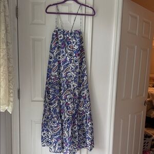 LOFT Blue Paisley Floral Maxi Dress with Pink Accents